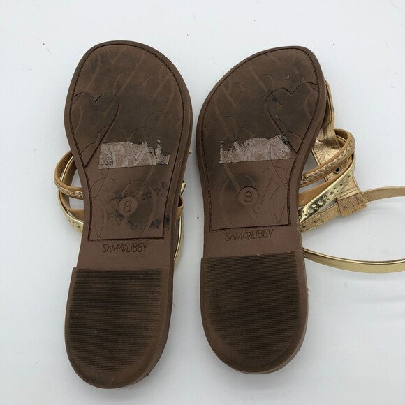 Sam & Libby Gladiator Sandals Womens Size 8 Brown Gold Strappy Ankle Fastened - Picture 5 of 6